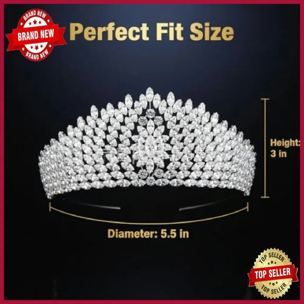 Luxury Cubic Zirconia Tiara Crown Headpiece for Weddings Prom Pageants